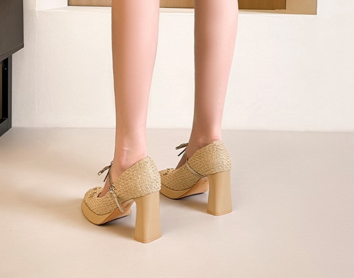 France style weave metal shoes square head bow platform