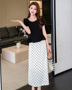 Beading large yard round neck skirt 2pcs set