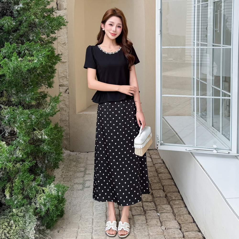 Beading large yard round neck skirt 2pcs set