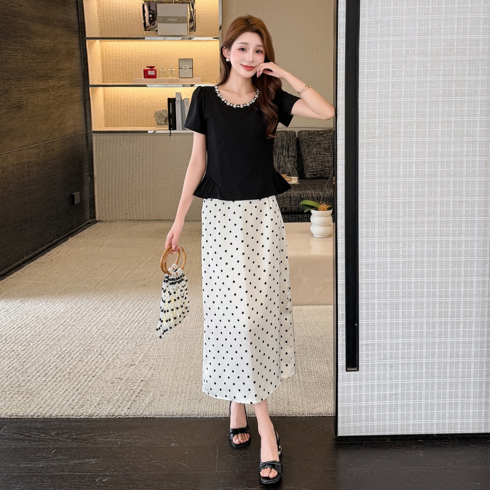Beading large yard round neck skirt 2pcs set