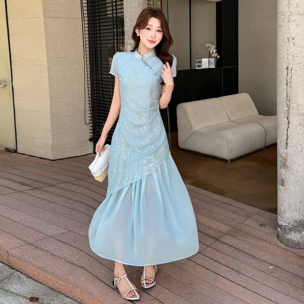 Temperament light-blue dress summer cheongsam