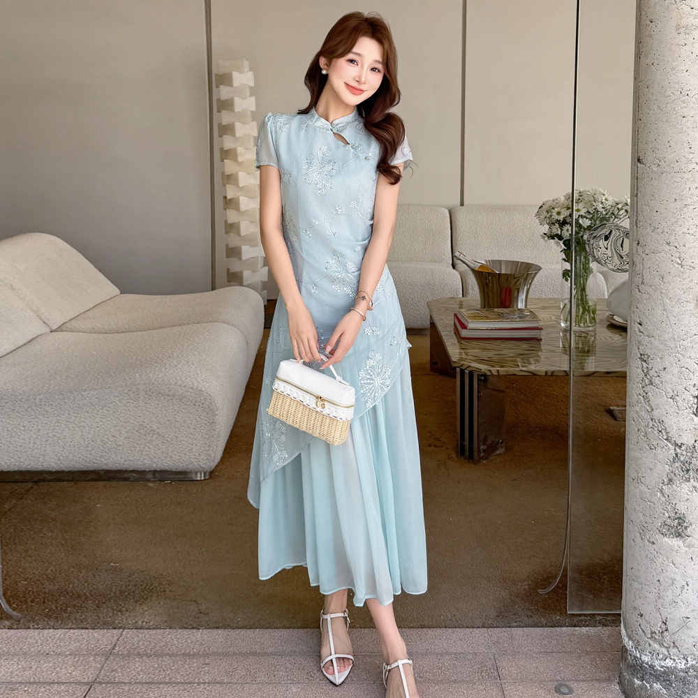 Temperament light-blue dress summer cheongsam