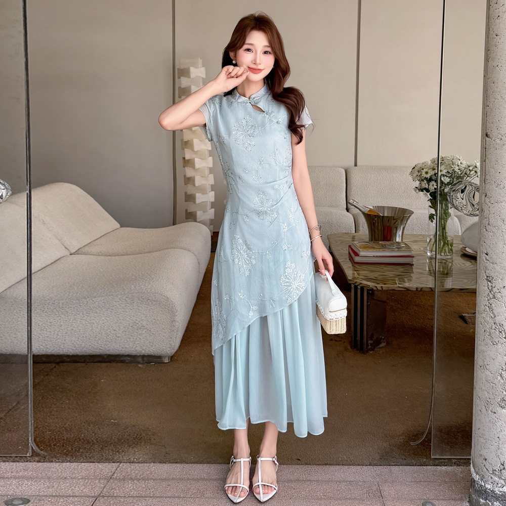 Temperament light-blue dress summer cheongsam