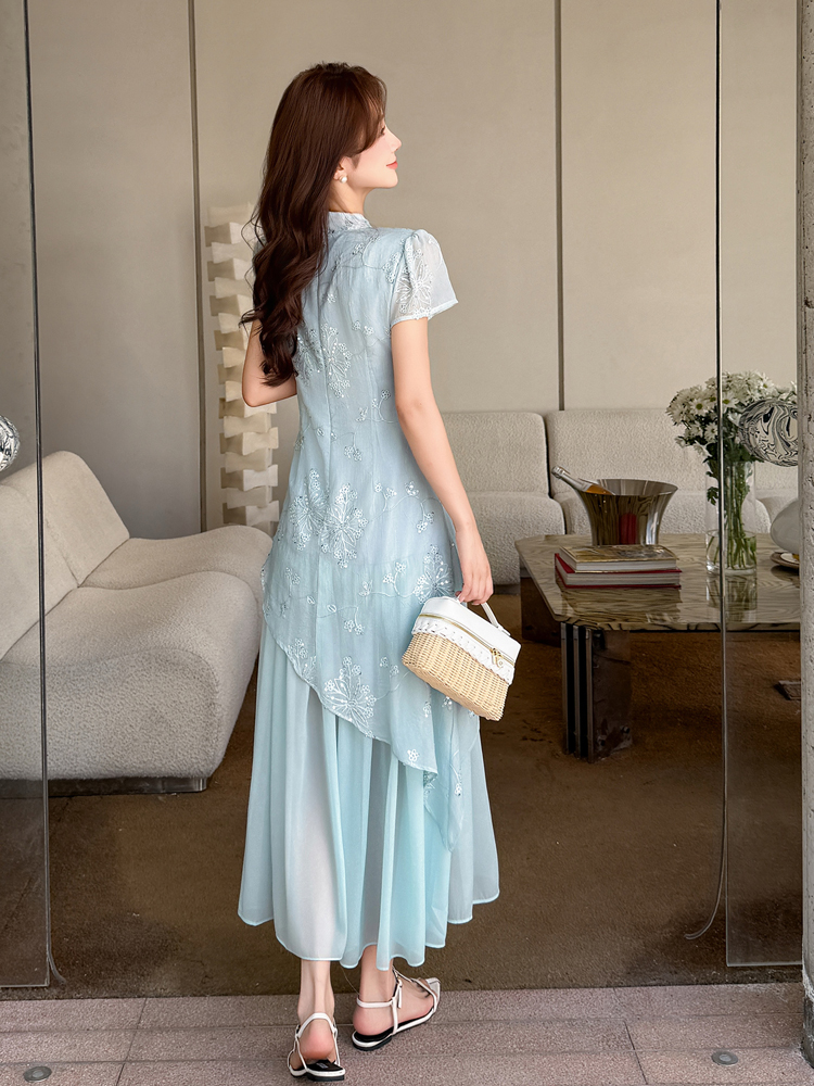 Temperament light-blue dress summer cheongsam