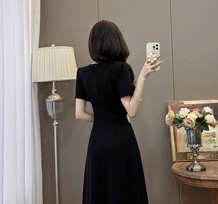 Large yard short elegant lace ladies splice slim V-neck dress