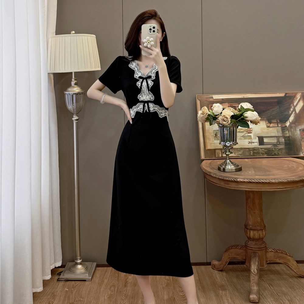 Large yard lace slim ladies elegant V-neck dress