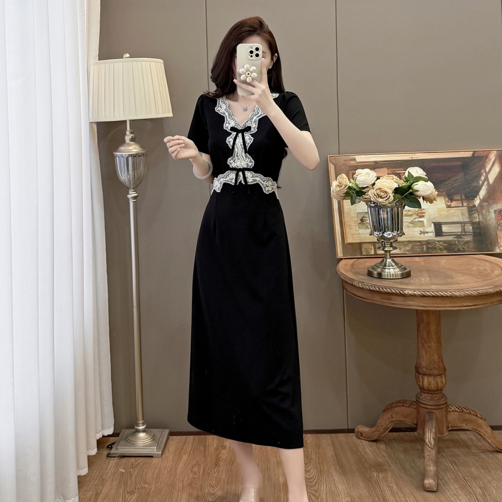 Large yard lace slim ladies elegant V-neck dress