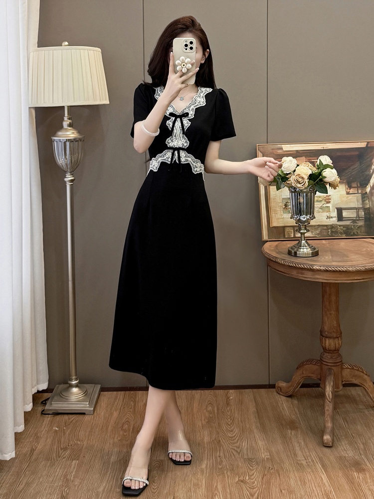 Large yard lace slim ladies elegant V-neck dress