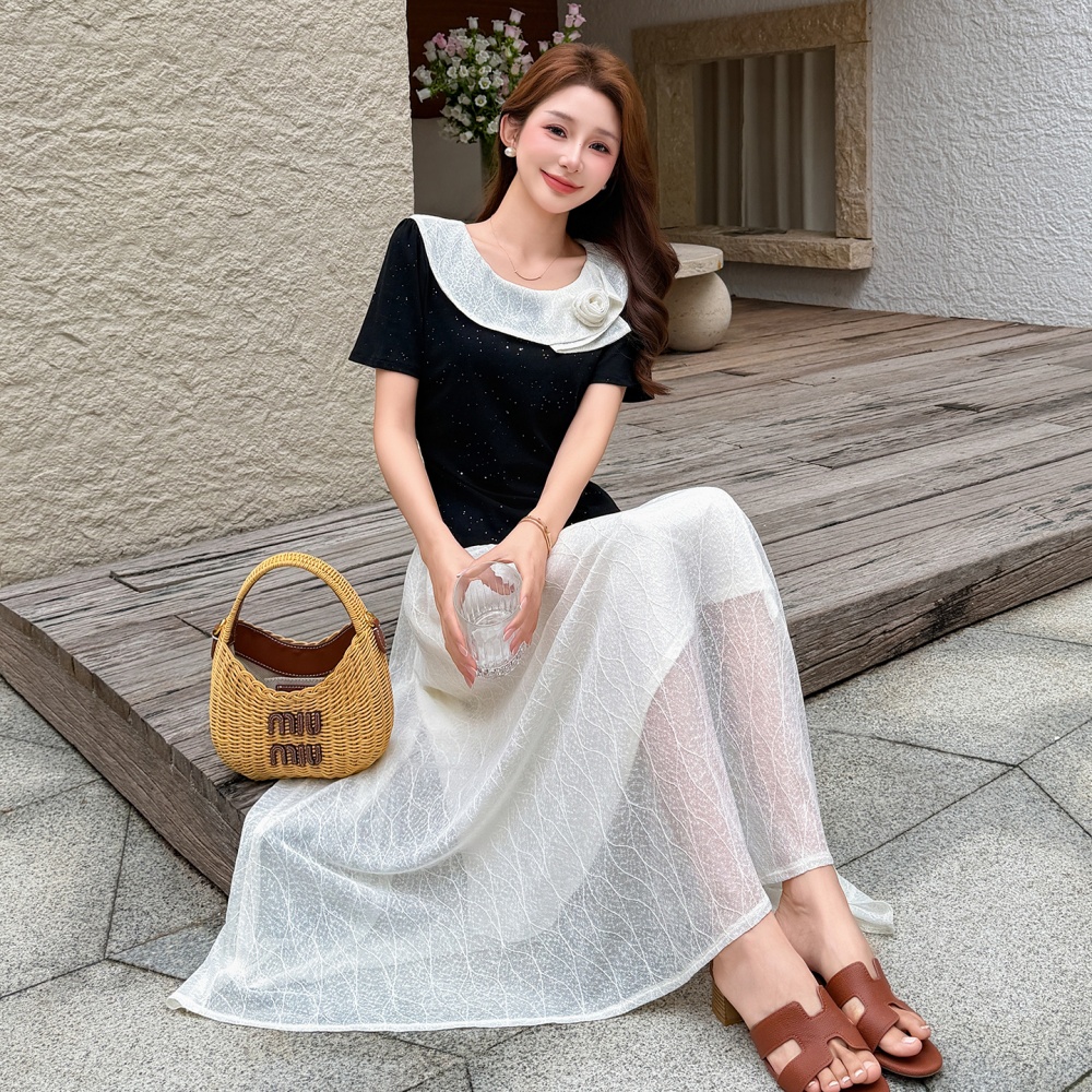 Temperament sweet T-shirt splice lace skirt 2pcs set
