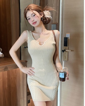Halter knitted dress package hip hollow T-back