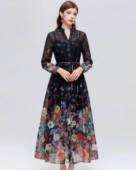 France style slim dress floral long dress for women