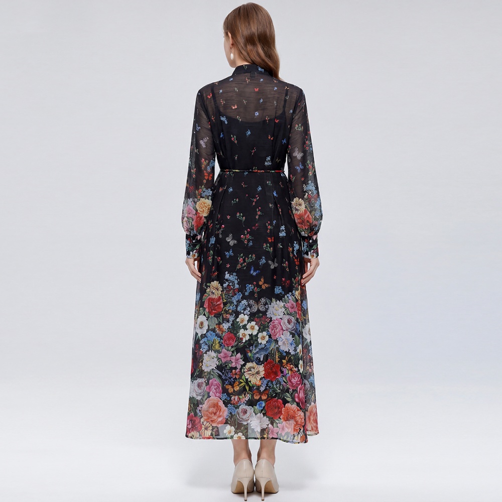 France style slim dress floral long dress for women