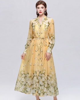 Printing romantic style dress France style long dress for women