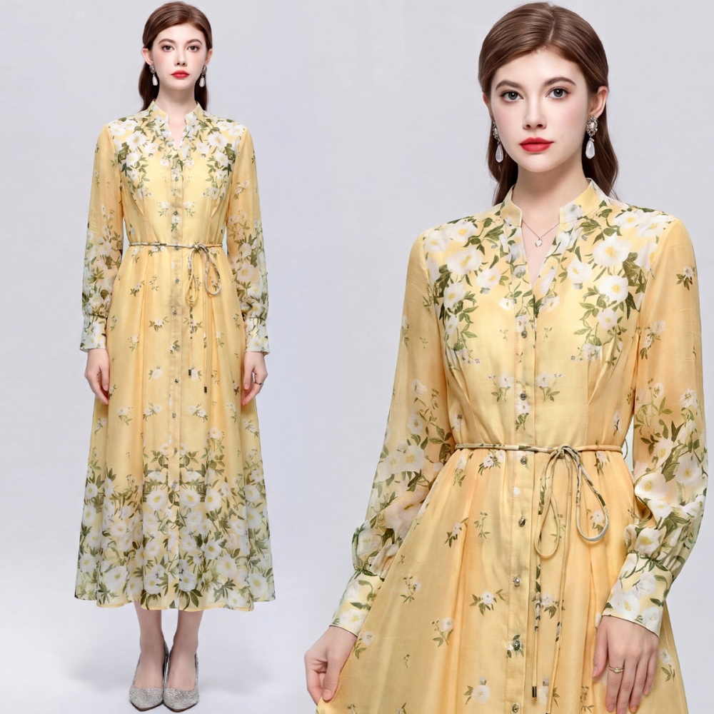 Printing romantic style dress France style long dress for women