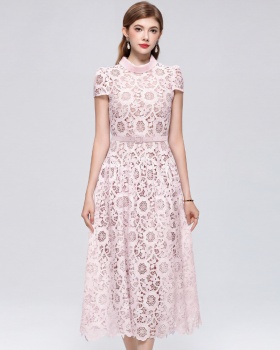 Lace slim hollow round neck elegant France style dress