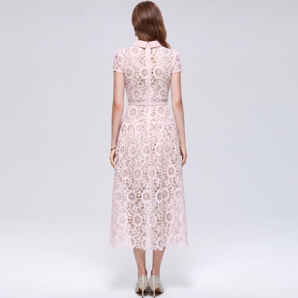 Lace slim hollow round neck elegant France style dress
