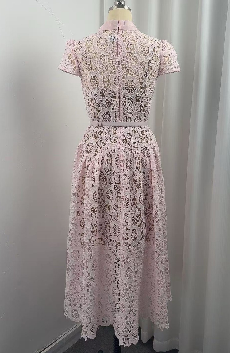 Lace slim hollow round neck elegant France style dress