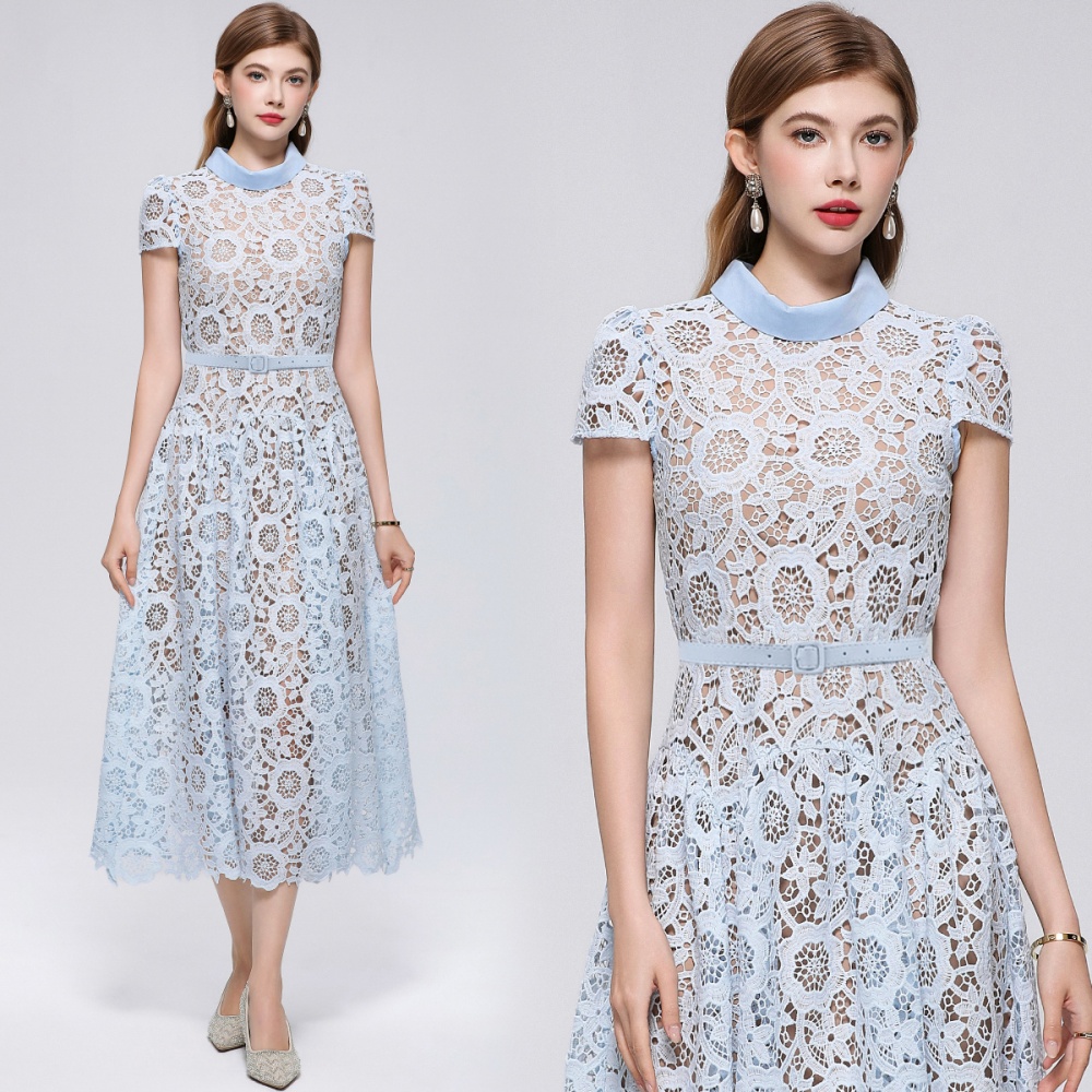 France style pinched waist elegant lace dress