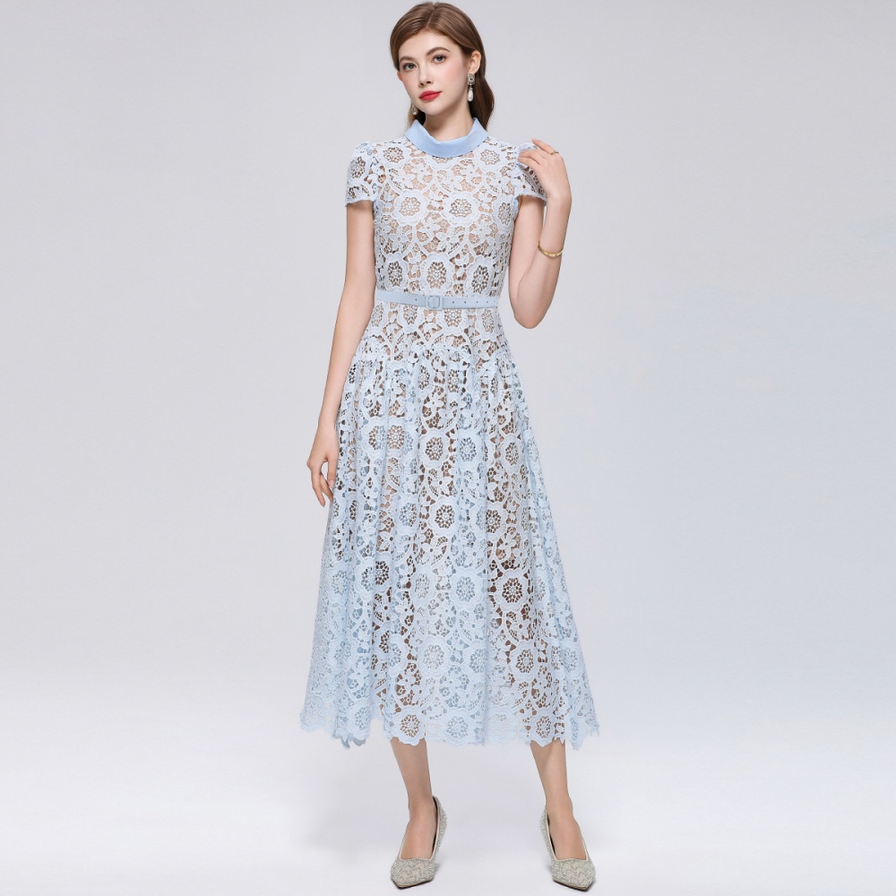 France style pinched waist elegant lace dress