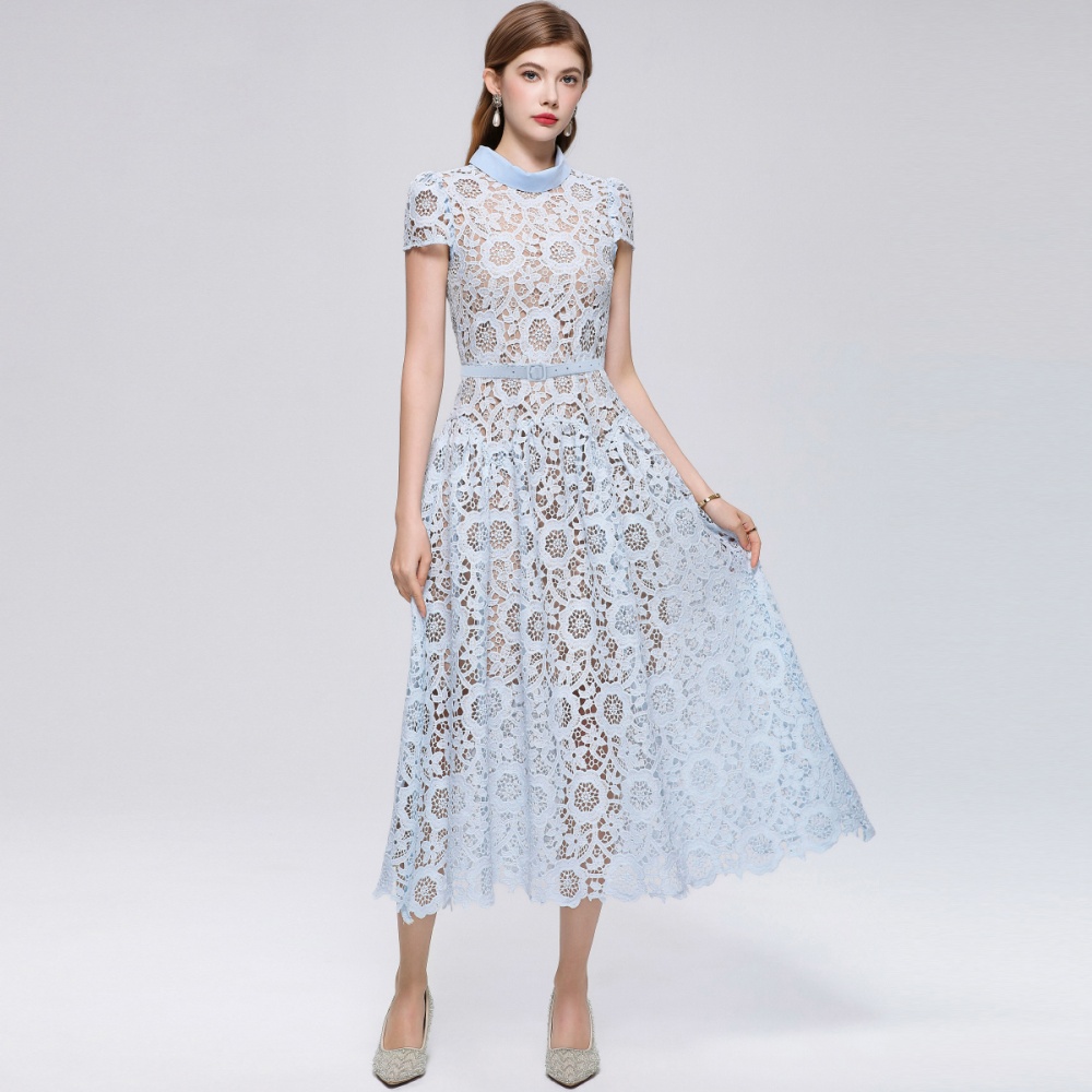France style pinched waist elegant lace dress