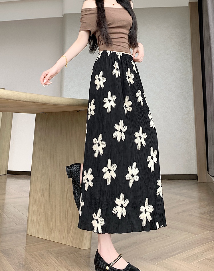 High waist fat large yard skirt printing Korean style long dress