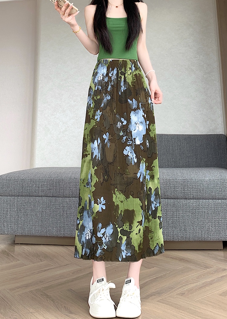 High waist fat large yard skirt printing Korean style long dress