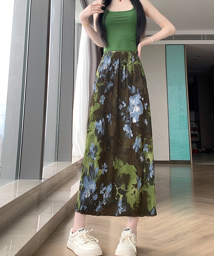 High waist fat large yard skirt printing Korean style long dress