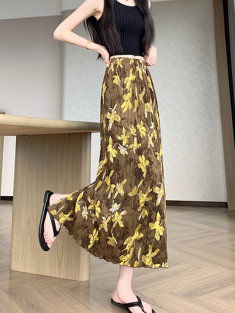 High waist fat large yard skirt printing Korean style long dress