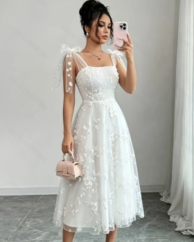 Summer embroidery elegant A-line long dress for women