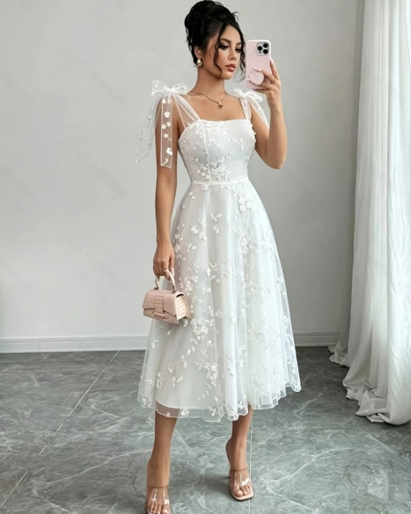 Summer embroidery elegant A-line long dress for women