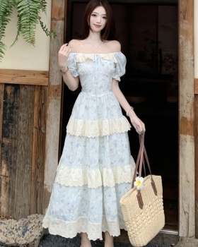 Sweet puff sleeve large yard maiden fat dress for women