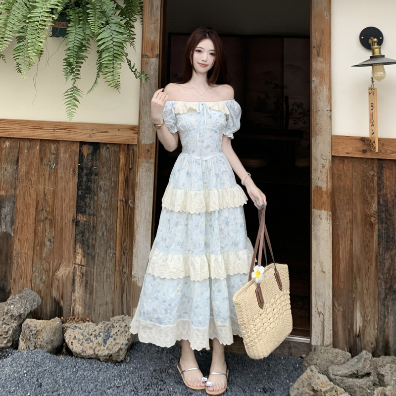 Sweet puff sleeve large yard maiden fat dress for women
