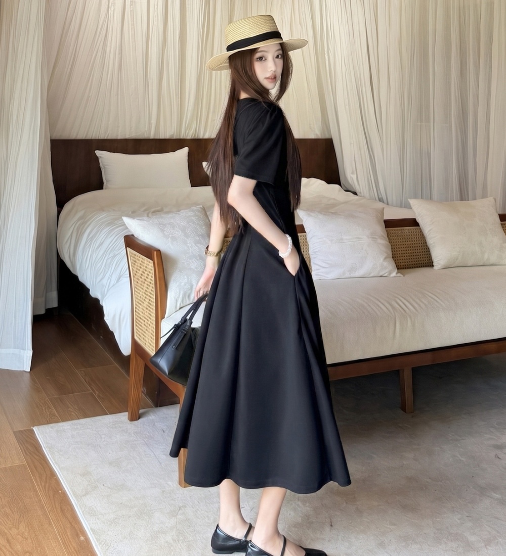 Large yard Hepburn style dress black long dress