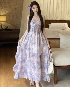 Painting vacation dress summer strap dress 2pcs set