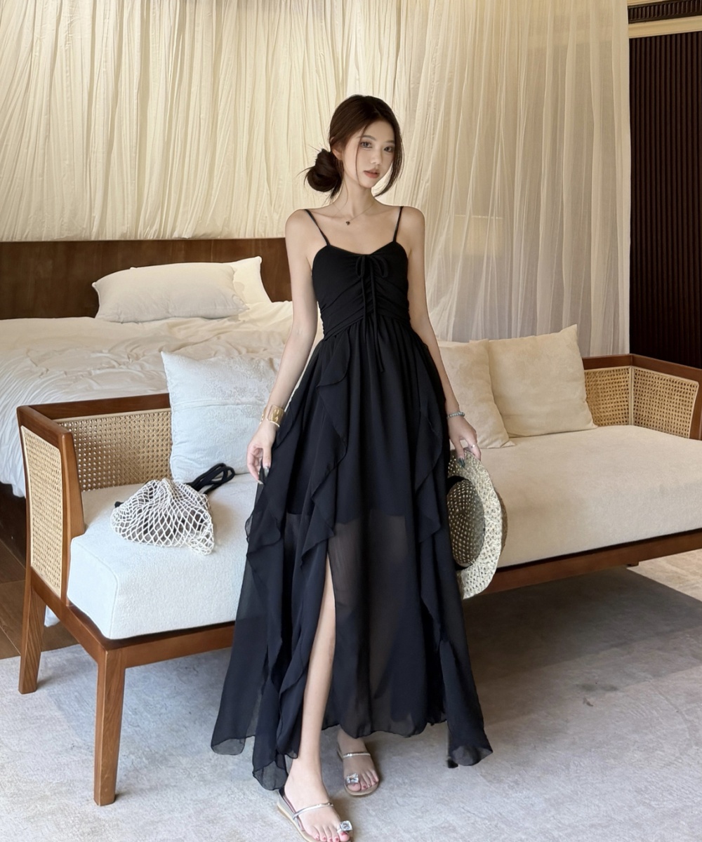 Painting vacation dress summer strap dress 2pcs set