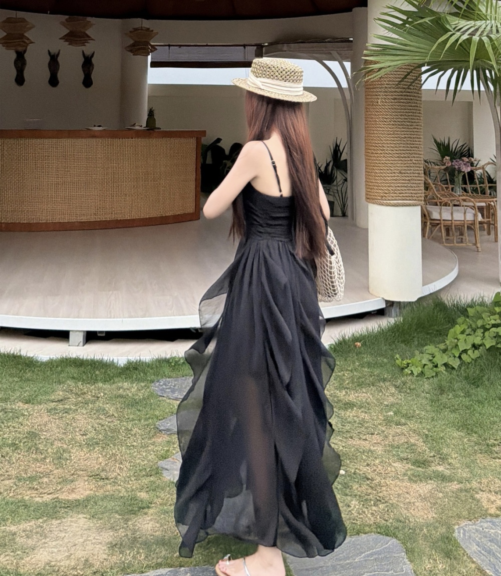 Painting vacation dress summer strap dress 2pcs set