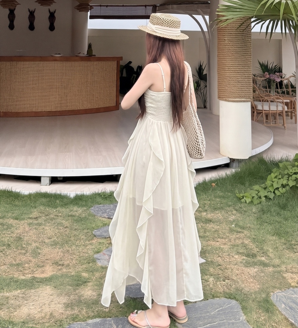 Painting vacation dress summer strap dress 2pcs set