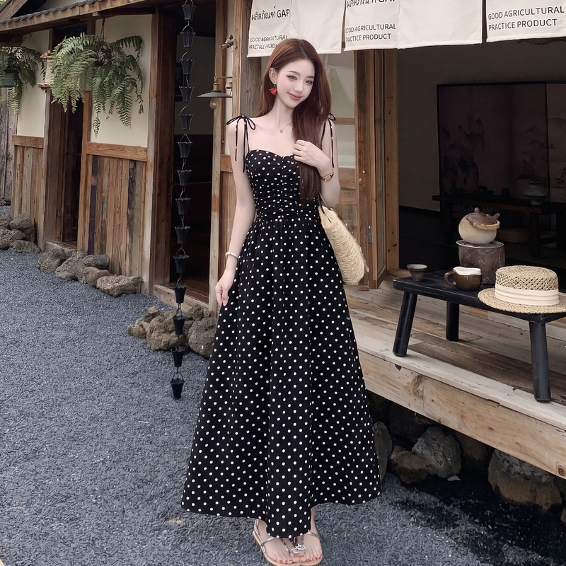 A-line large yard long dress pinched waist dress for women