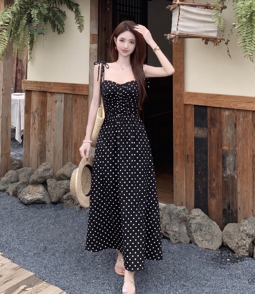A-line large yard long dress pinched waist dress for women