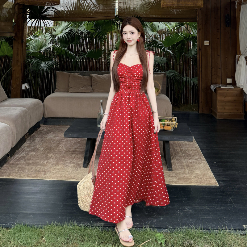 A-line large yard long dress pinched waist dress for women