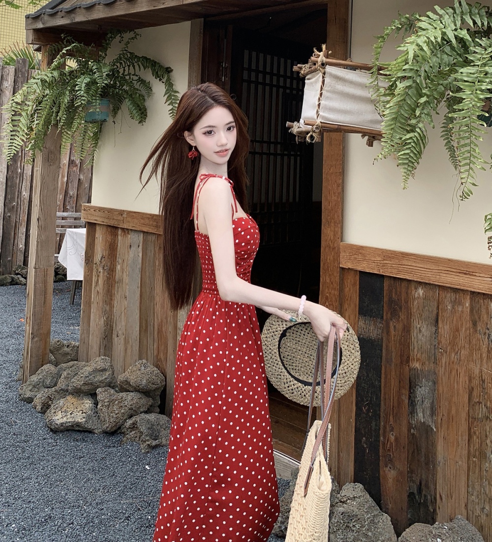 A-line large yard long dress pinched waist dress for women