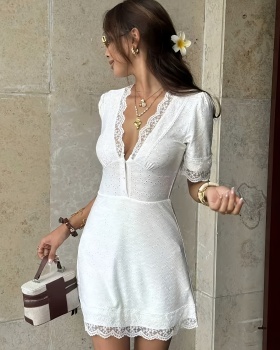Summer lace elegant V-neck splice dress for women