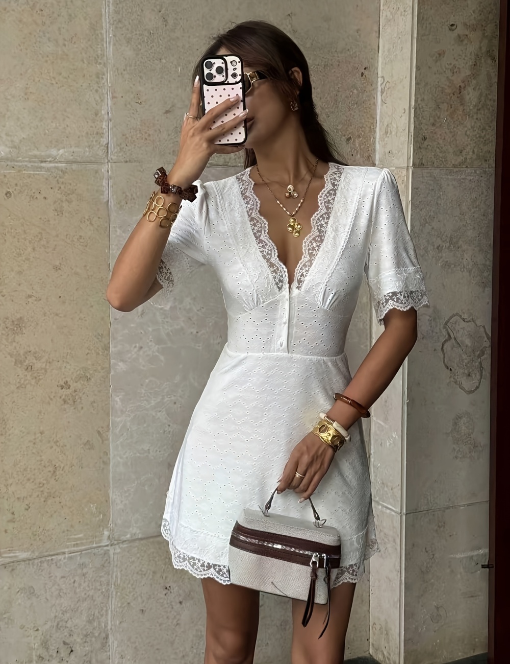 Summer lace elegant V-neck splice dress for women