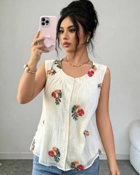 Cardigans collar embroidery sleeveless commuting shirt