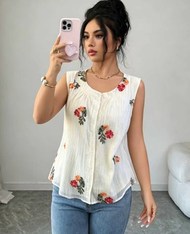 Cardigans collar embroidery sleeveless commuting shirt
