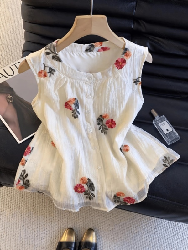 Cardigans collar embroidery sleeveless commuting shirt