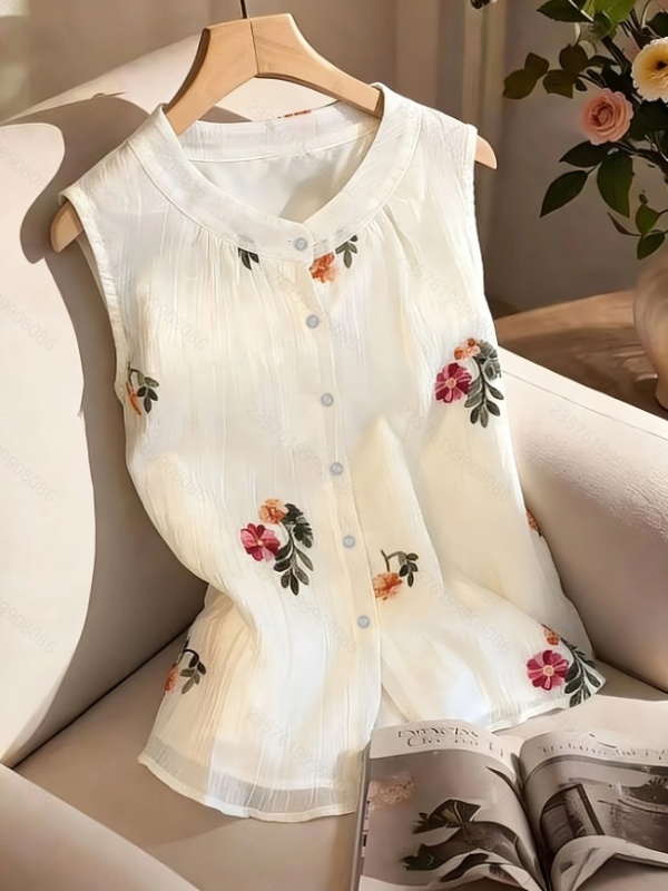 Cardigans collar embroidery sleeveless commuting shirt