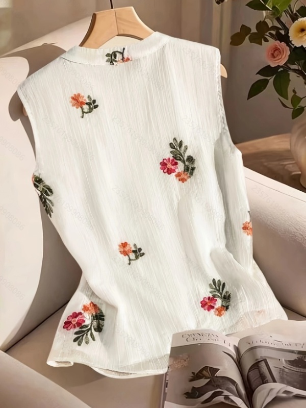 Cardigans collar embroidery sleeveless commuting shirt