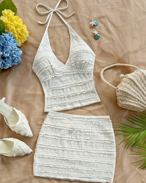 Sling skirt halter tops 2pcs set for women
