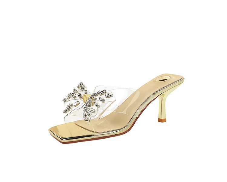 Sexy rhinestone slippers European style square head lazy shoes